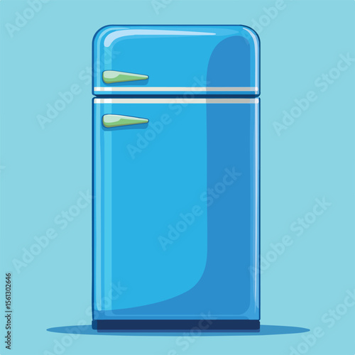 Modern Blue Refrigerator Flat Vector Illustration
