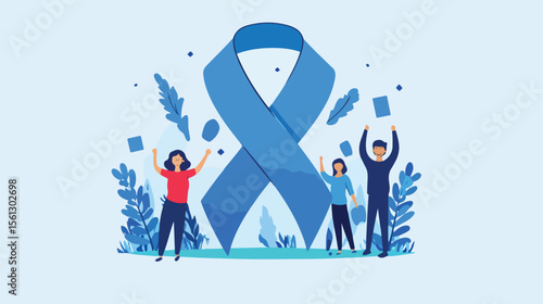 Blue Ribbon Campaign Flat Vector Illustration - Promoting awareness and support