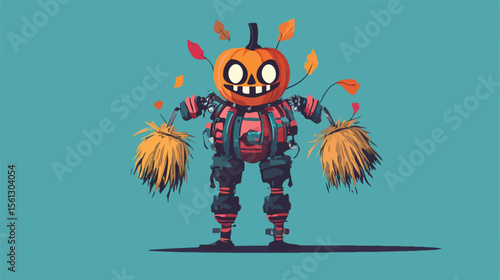 Explosive bomb head with scarecrows cartoon character vector illustration
