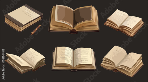 Open Book Set Flat Vector Illustration Centered