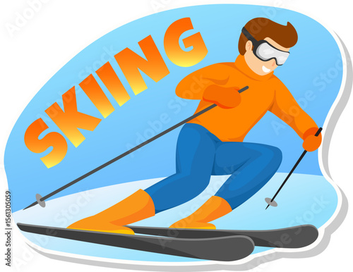 Exciting Downhill Skiing Adventure Cartoon Illustration