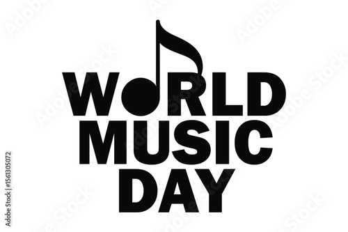 A minimalist black and white logotype for "World Music Day" featuring a stylized music note silhouette.
