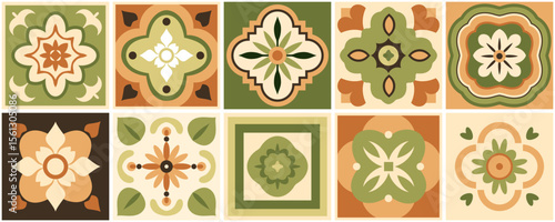 Beautiful vintage tiles with floral patterns creating a seamless repeating design, ideal for backgrounds, textures, and decorative projects