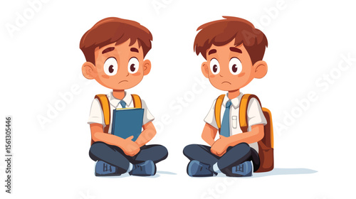 Bored Student in School Uniform Vector Illustration
