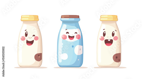 Cute Korean Character Cartoon Mascot Holding Bottle of Milk