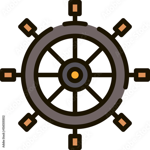 Vintage Ship's Wheel Nautical Icon, Maritime Steering Wheel Illustration
