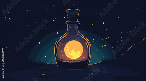 Moon Alchemy Bottle Flat Vector Illustration