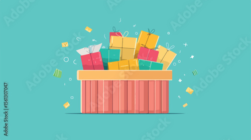 Charity Donation Box with Basket Vector Illustration