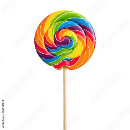 Wallpaper Mural A vibrant rainbow swirl lollipop on a stick, featuring bright colors like red, orange, yellow, green, blue, and purple. This classic sweet treat is perfect for childhood memories or fun designs. Torontodigital.ca