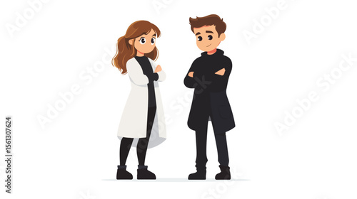 Young boy and girl in science gown on white background illustration
