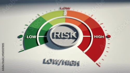 Risk Assessment Gauge Showing Levels From Low to High with Green Orange and Red on White Background 3d Render