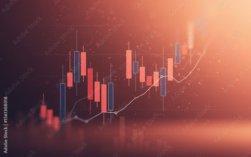Naklejka premium Candlestick chart shows market trends in red and white on a dark background.