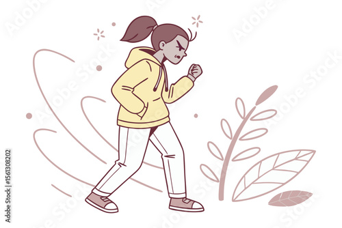 Anger Expression: A cartoon illustrates an angry expression person with bold outlines and minimalistic details in a flat design aesthetic. Focus on the raw, unfiltered emotion.