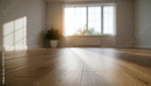 Wallpaper Mural Bright empty room with sunlight streaming through a large window, highlighting the wooden floor and creating a cozy ambiance. Torontodigital.ca