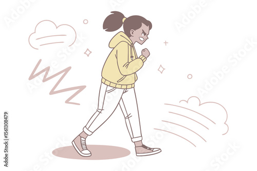 Angry Girl Walking Away: An illustration of an angry girl walking away, fist clenched, expressing frustration and defiance.  The style is simple and clean.