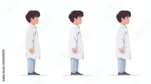 Young Boy in Science Gown on Isolated Flat Vector Illustration
