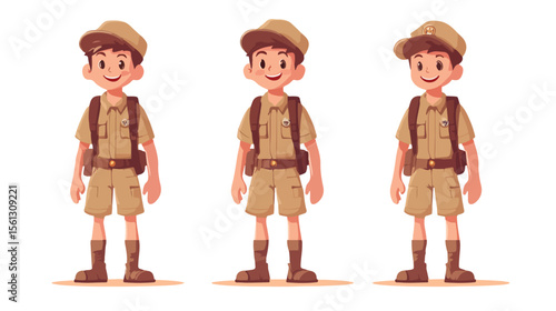 Young Boy in Scout Uniform Flat Vector Illustration