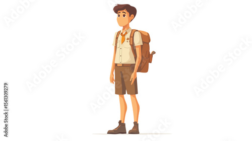 Young Boy Scout Standing on White Background Vector Illustration