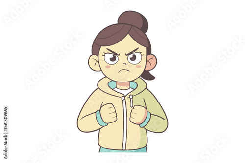 Angry Girl Cartoon: A cute cartoon illustration of an angry girl clenching her fists, conveying strong emotions.