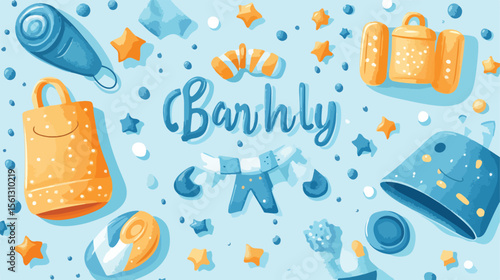 Cute Boy Shower Card Flat Vector Illustration