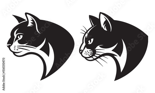 Stylish Cat Head Silhouette Vector Design For Tattoo And Logo.