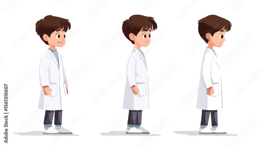 Young Boy Wearing Lab Gown on White Background Vector Illustration Young Boy Wearing Lab Gown on White Background Vector Illustration