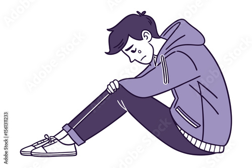 Solitary Contemplation: A young individual, in a moment of quiet reflection, sits alone, capturing a feeling of introversion and a state of mind. 