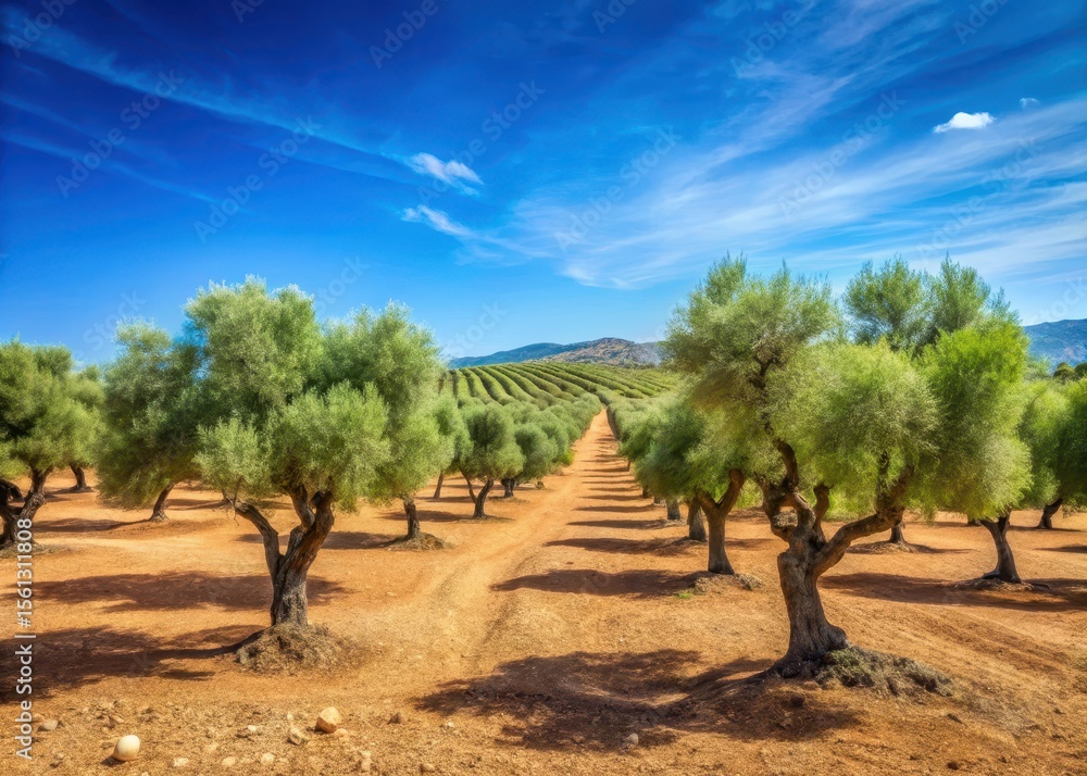 Fototapeta premium Olive trees in Andalusian countryside under clear blue sky
