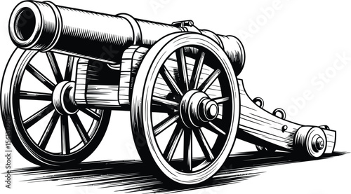 Vector Military Cannon Weapon: Historical Artillery Graphic.