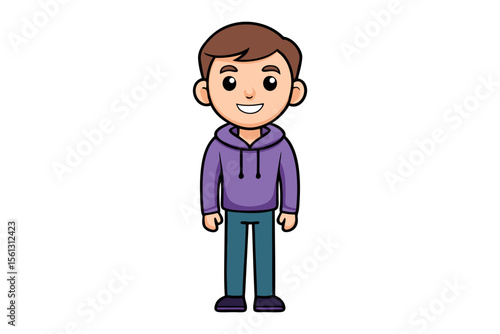 Happy Male in a Hoodie: This image shows a cartoon male. He is in a purple hoodie with blue jeans, and smiling.