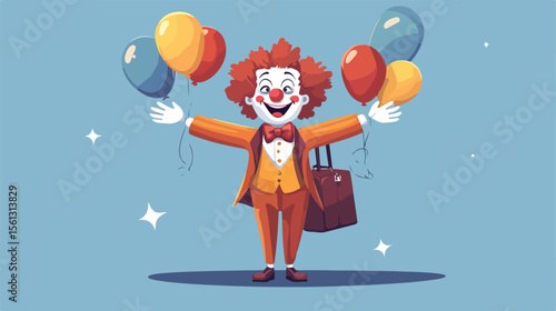Colorful Clown with Balloons in Briefcase Cartoon Vector Illustration