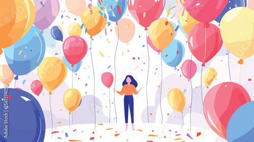 Cheerful Bright Balloon Birthday Party Flat Vector Illustration