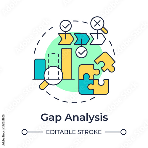 Gap analysis multi color concept icon. Comparing current and future states to highlight discrepancies. Round shape line illustration. Abstract idea. Graphic design. Easy to use in blog post