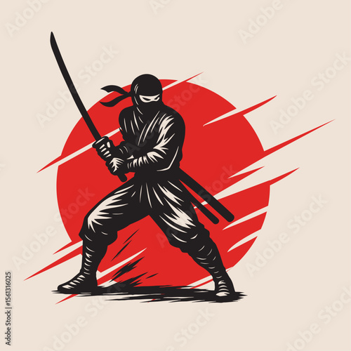 Warrior in Action with Sword background red moon