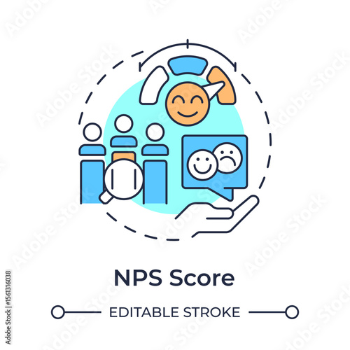 NPS score multi color concept icon. Metric used to gauge customer loyalty and satisfaction. Gap analysis tool. Round shape line illustration. Abstract idea. Graphic design. Easy to use in blog post