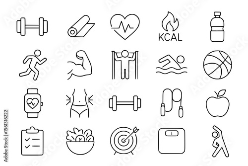 Minimal Line Fitness & Workout Icons Set