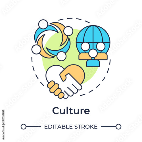 Culture multi color concept icon. Shared values, beliefs, behaviors. Nadler Tushman congruence framework. Round shape line illustration. Abstract idea. Graphic design. Easy to use in blog post