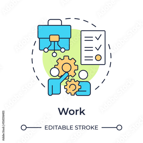 Work multi color concept icon. Tasks, responsibilities, workflows. Nadler Tushman congruence framework. Round shape line illustration. Abstract idea. Graphic design. Easy to use in blog post
