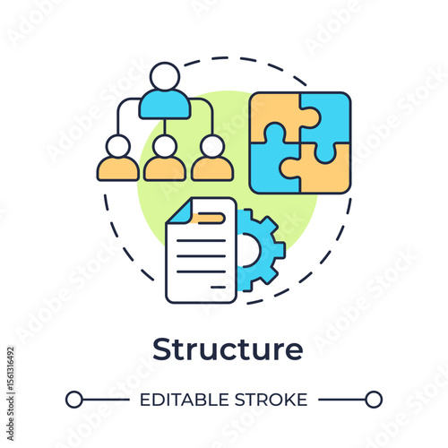Structure multi color concept icon. Roles, responsibilities in team. Nadler Tushman congruence framework. Round shape line illustration. Abstract idea. Graphic design. Easy to use in blog post