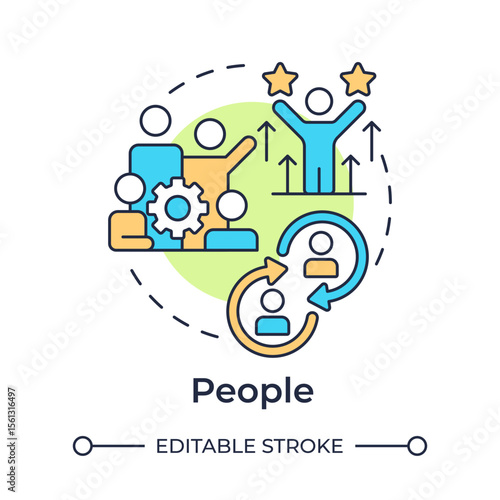 People multi color concept icon. Individuals within organization. Nadler Tushman congruence framework. Round shape line illustration. Abstract idea. Graphic design. Easy to use in blog post