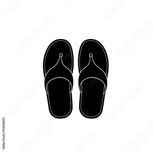 Black flip-flops in a minimalist style on transparent background  