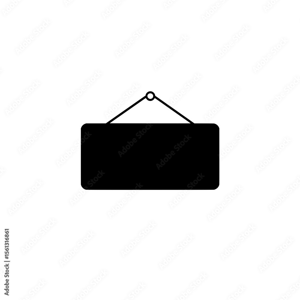 Blank sign hanging with minimalistic black design on transparent background Blank sign hanging with minimalistic black design on transparent background