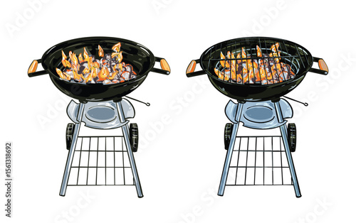 BBQ Charcoal Grill with Flames and Cooking Grate Set