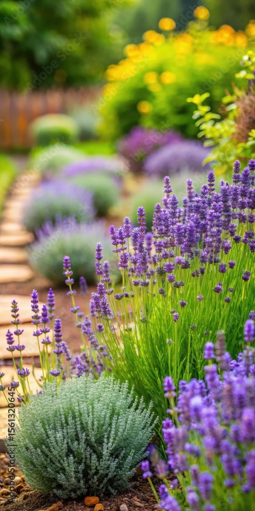 Obraz premium Herb garden with neatly arranged lavender