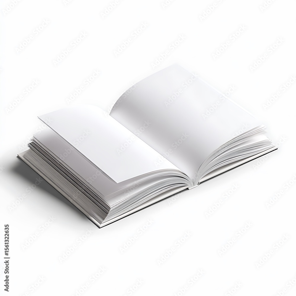 Blank Hardcover Book Open, Clean Minimalist Design, Studio Shot, White Background Blank Hardcover Book Open, Clean Minimalist Design, Studio Shot, White Background