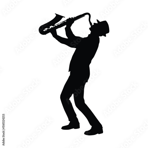 Silhouette of a Jazz Musician Playing Saxophone in Dynamic Pose