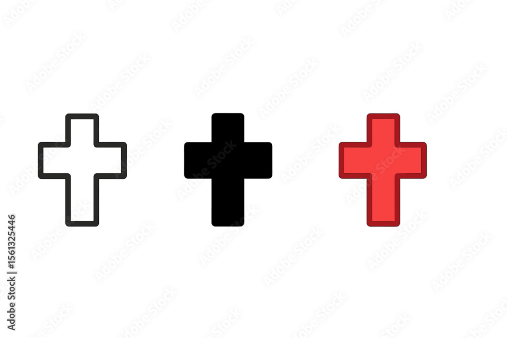Fototapeta premium Minimalist cross icon vector illustration in various styles for graphic design