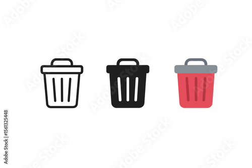 Simple trash bin icon set vector illustration for modern user interface design