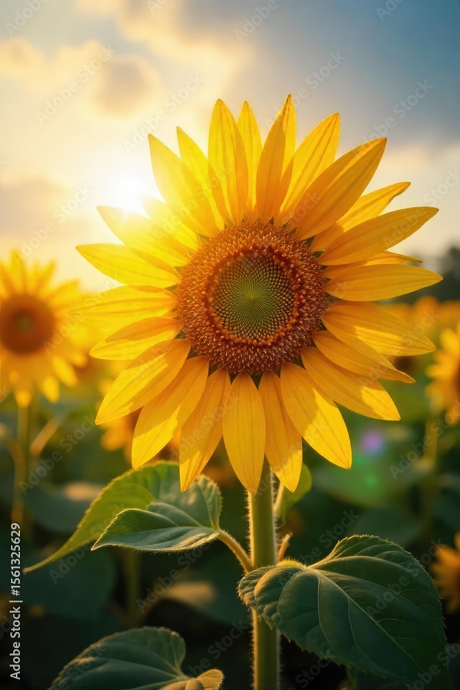 Fototapeta premium Sunlit Sunflower Basking in Golden Sunlight A Breathtaking Natural Scene of Warmth and Vibrancy
