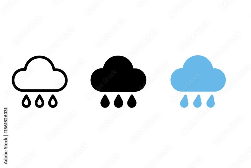 Blue rain cloud icons vector illustration in simple modern style for weather design Blue rain cloud icons vector illustration in simple modern style for weather design